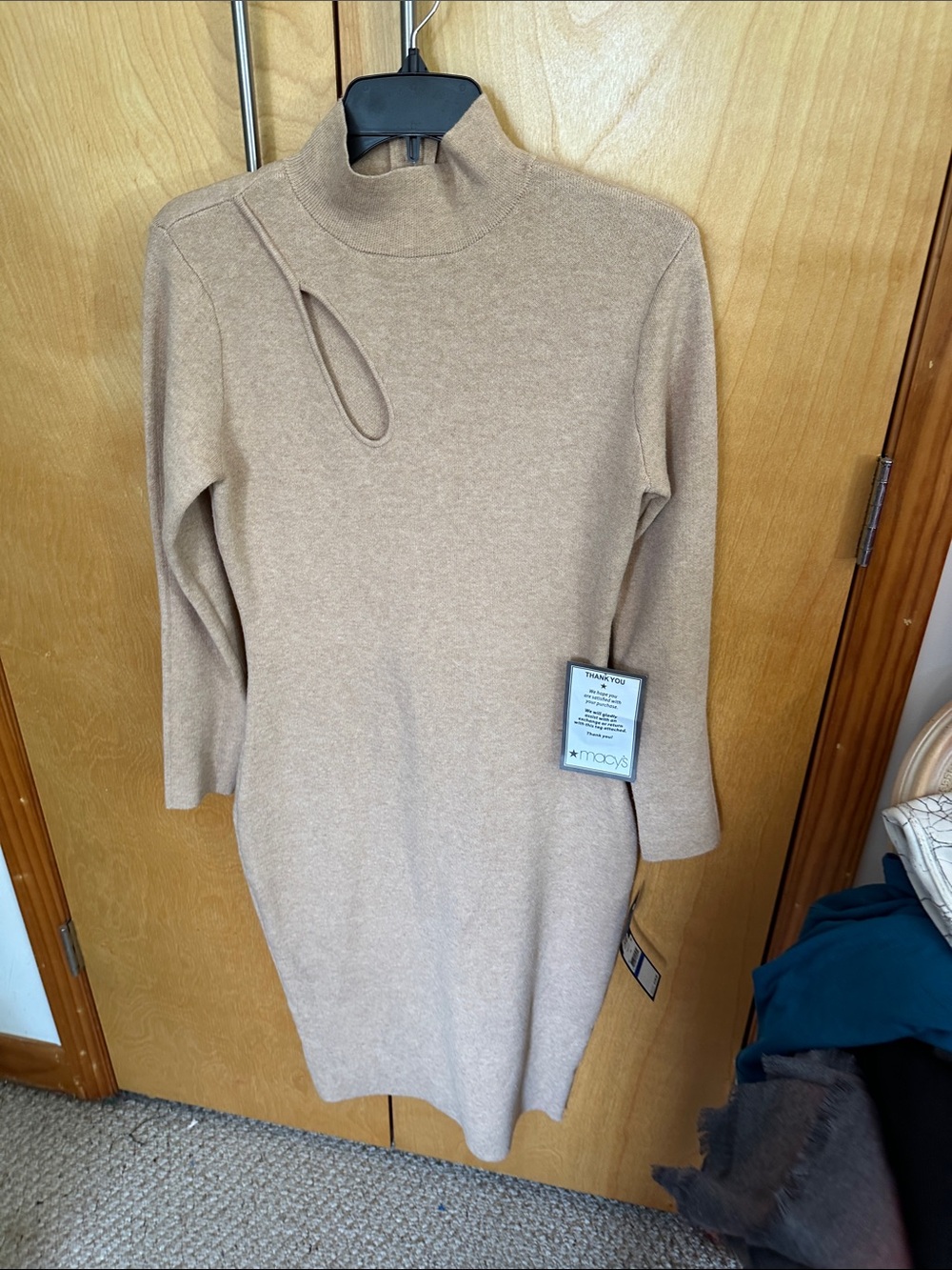 RACHEL Rachel Roy Taupe Cutout Turtleneck Knit Dress